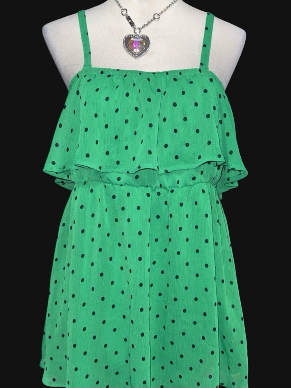 torrid Green with Black Polka Dot Ruffle Spaghetti Strap Dress